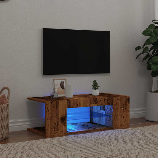 Tv-Meubel Met Led 90X39X30 Cm Bewerkt Hout